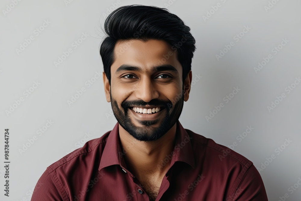 Smiling Indian Man in His 30s with Beard on Clean Background Captivating Portrait Smiling Indian Man in His 30s with Beard on Clean Background Captivating Portrait