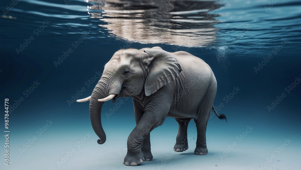 Obraz premium An elephant walks underwater in the ocean.
