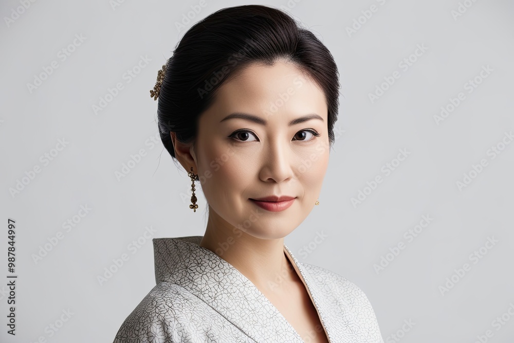 Stunning Portrait of a Beautiful Japanese Woman on White Background Stunning Portrait of a Beautiful Japanese Woman on White Background