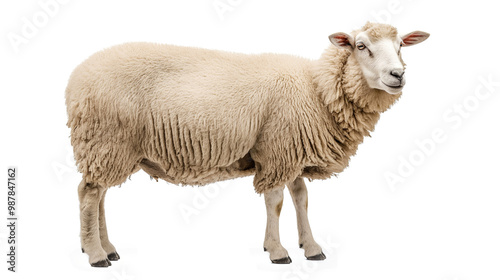 A Fluffy Sheep Standing Proudly on a White Background