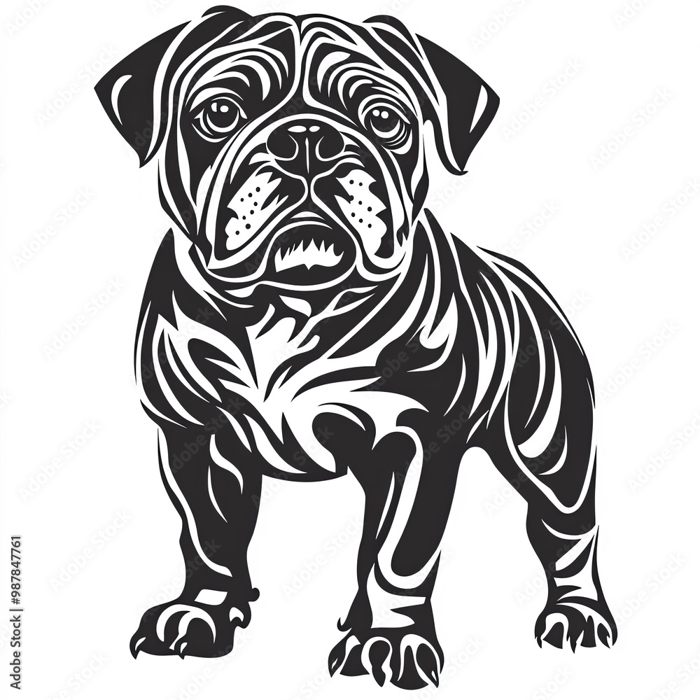 Fototapeta premium Bulldog Silhouette, Illustration Isolated On White Background