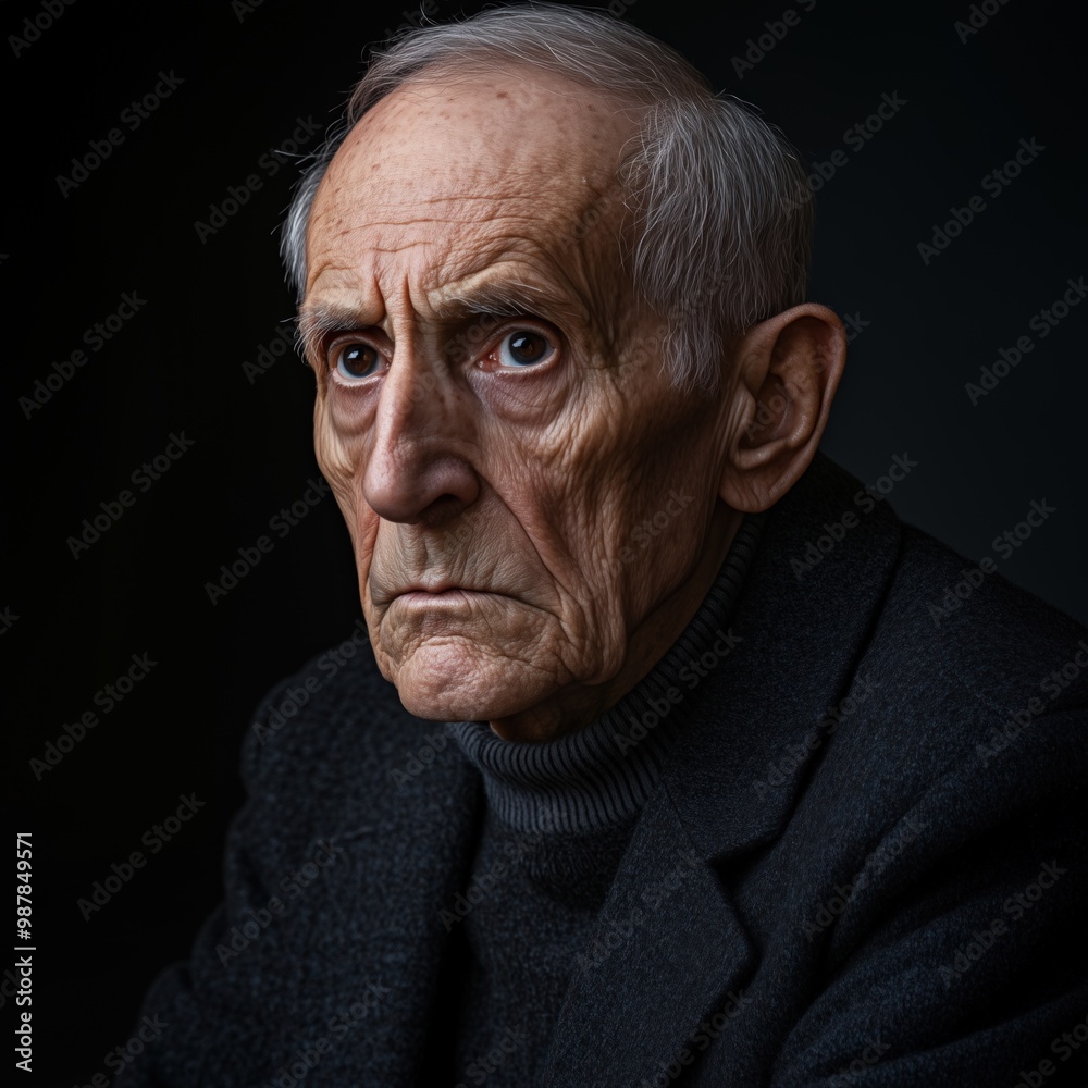 An elderly man contemplates quietly while observing the winter atmosphere of Boxing Day An elderly man contemplates quietly while observing the winter atmosphere of Boxing Day