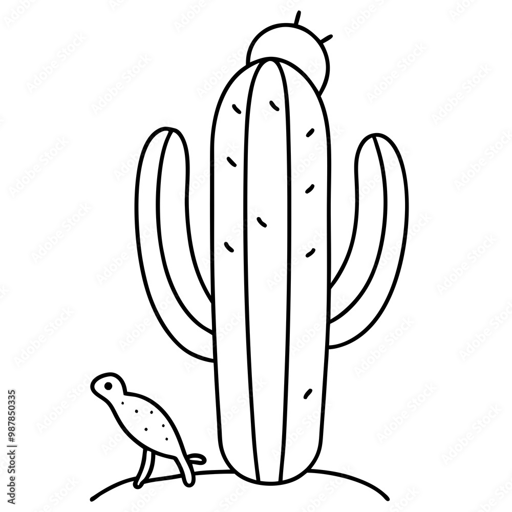 Cactus Line Art with Basking Lizard Minimalist Vector Design Cactus Line Art with Basking Lizard Minimalist Vector Design