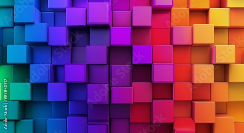 Colorful arrangement of cubes creating a vibrant gradient pattern on a flat surface