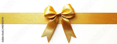 Golden ribbon with a bow on a white background