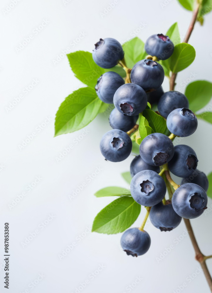 Blueberries with leaves on a white background Blueberries with leaves on a white background