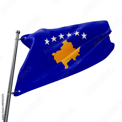 sset 3D Realistic Flag of Kosovo with Transparent Background photo