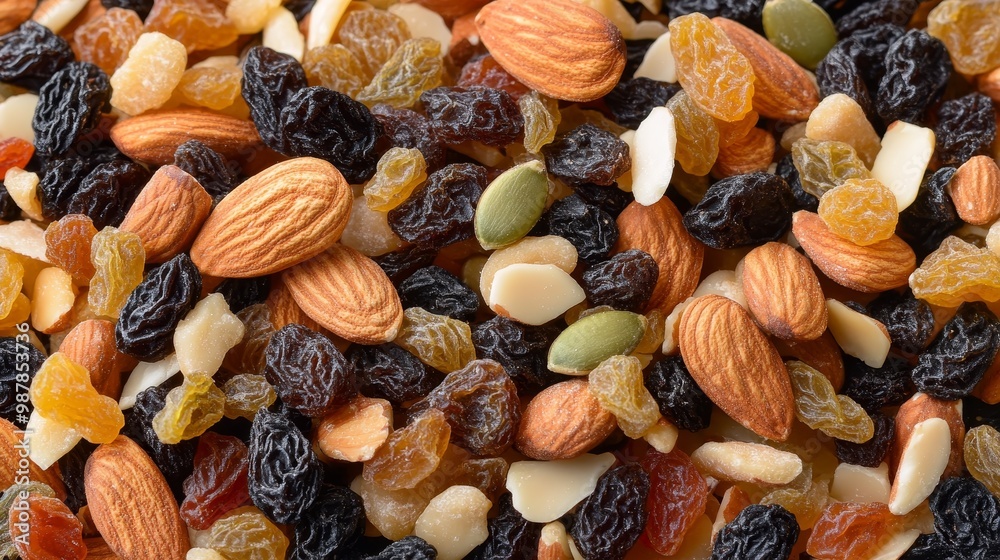 Dried fruit and nuts trail mix composition background Dried fruit and nuts trail mix composition background