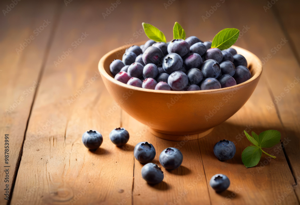 Blueberries in wooden plate on table Blueberries in wooden plate on table