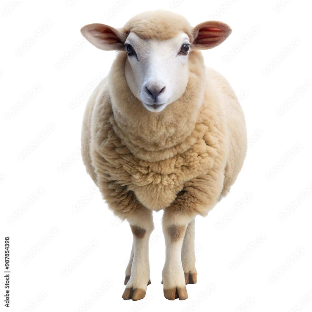 Fototapeta premium Cute Sheep Standing on White Background