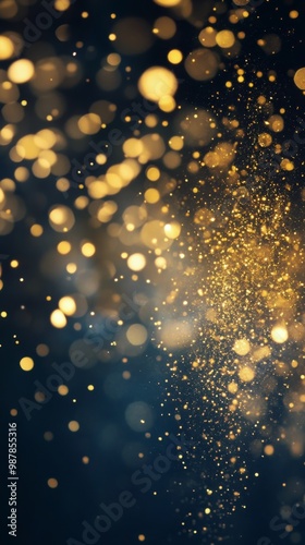 Golden particles dancing in the air against a dark background create a magica...