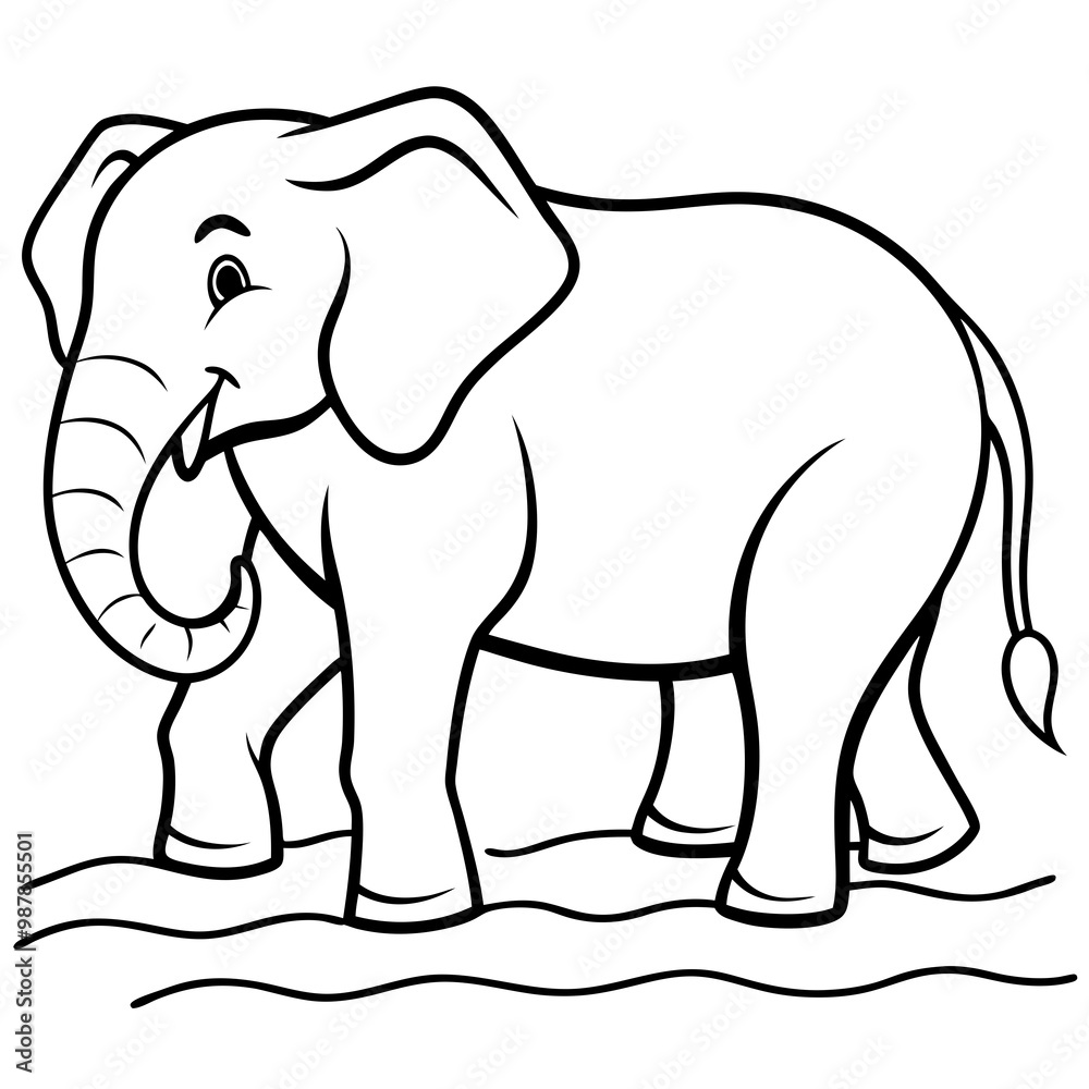 Fototapeta premium Elephant Upper Body Wading in Water - Vector Art
