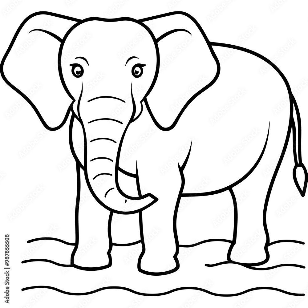 Elephant Upper Body Wading in Water - Vector Art Elephant Upper Body Wading in Water - Vector Art