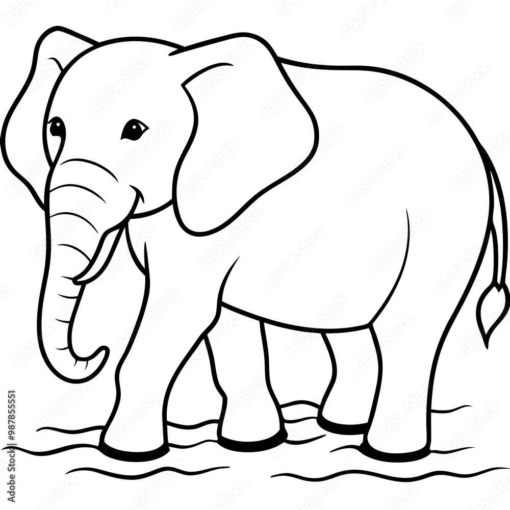 Elephant Upper Body Wading in Water - Vector Art Elephant Upper Body Wading in Water - Vector Art