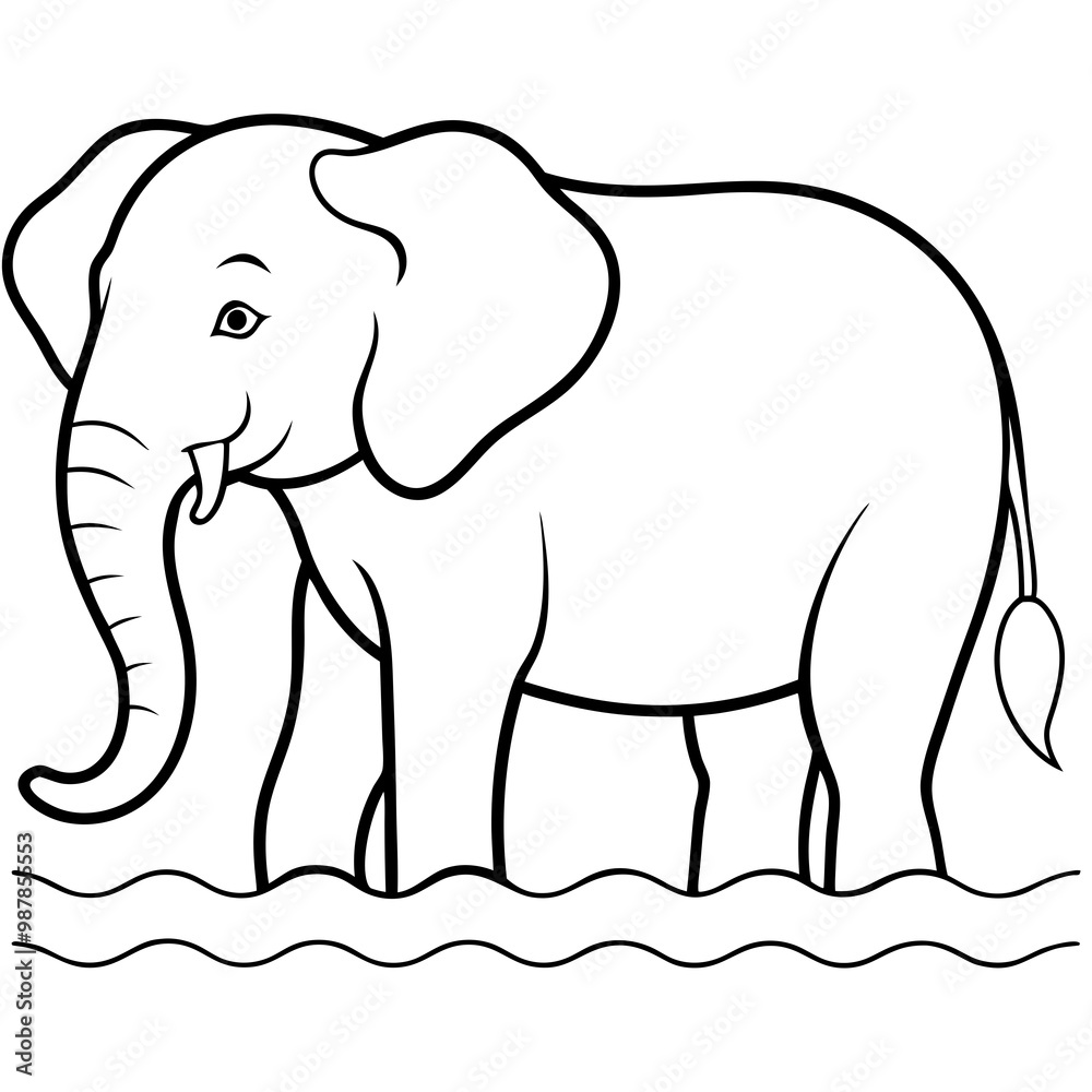 Fototapeta premium Elephant Upper Body Wading in Water - Vector Art