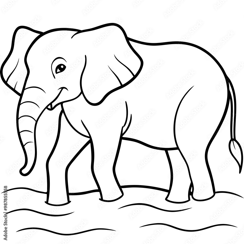 Elephant Upper Body Wading in Water - Vector Art Elephant Upper Body Wading in Water - Vector Art