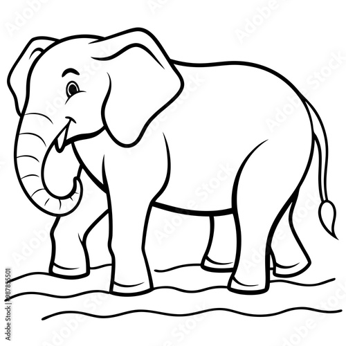 Elephant Upper Body Wading in Water - Vector Art