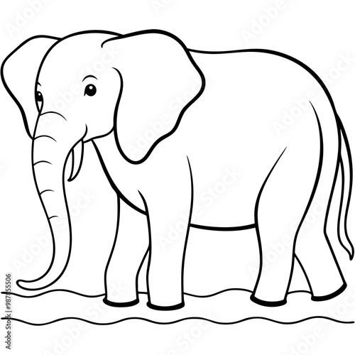 Elephant Upper Body Wading in Water - Vector Art