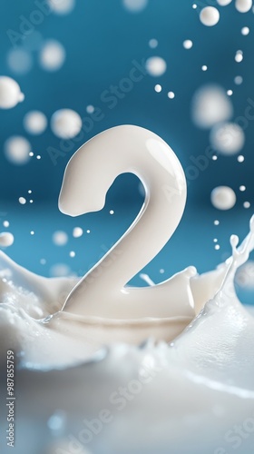 Dynamic water splash creating the number two against a vibrant blue background
