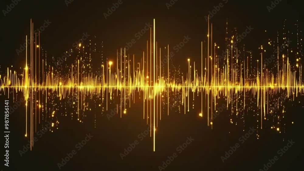 Design gold lines that pulse and expand outward in rhythmic intervals. lines brighten and dim, heartbeat or soundwave effect, sound waves oscillating glowing gold light, 4k Animation Video