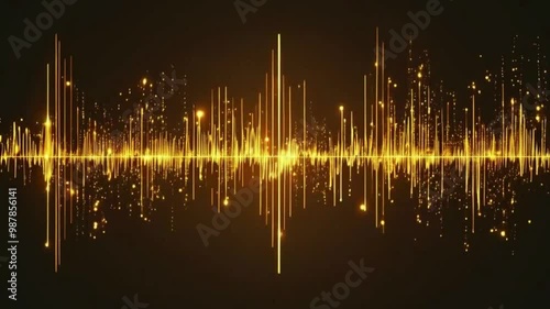 Design gold lines that pulse and expand outward in rhythmic intervals. lines brighten and dim, heartbeat or soundwave effect, sound waves oscillating glowing gold light, 4k Animation Video