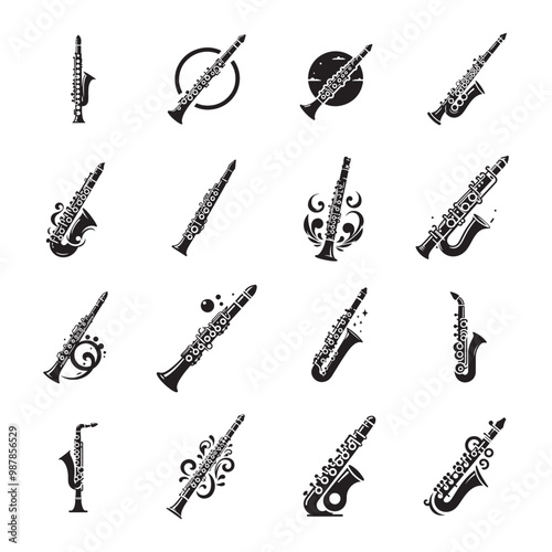 Clarinet silhouette vector icons collection