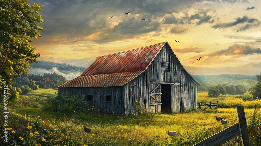 Obraz premium barn farm painting 