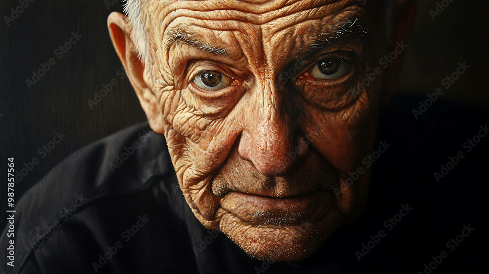 Close-up portrait of an elderly man with a serious expression. Close-up portrait of an elderly man with a serious expression.