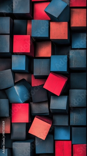 Colorful arrangement of three-dimensional cubes on a dark background showcasi...