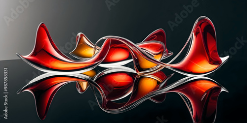 Obraz na płótnie Abstract elegant background, artistic shapes made of glass, red, yellow orange template, modern shiny wallpaper, copy space area w salonie