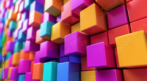 Colorful arrangement of cubes creating a vibrant gradient pattern on a flat s...