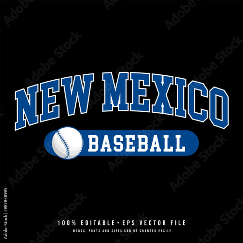 New Mexico baseball college t-shirt design text effect vector	 photo