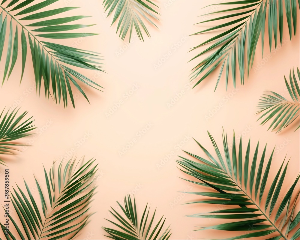 Tropical Palm Leaves Frame on Peach Background. Tropical Palm Leaves Frame on Peach Background.