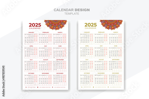 Calendar 2025 layout event with mandala design template photo