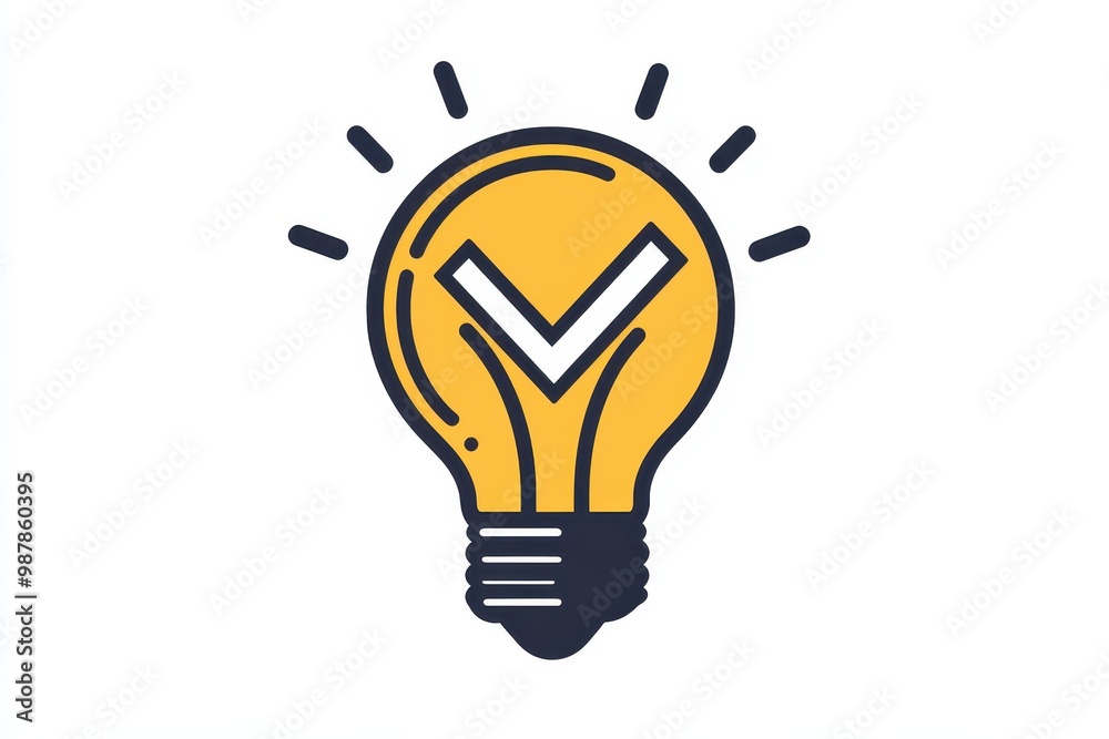 Black bulb featuring a checkmark resembling a quick tip icon Modern flat linear design element on white representing visionary information or conclusion Black bulb featuring a checkmark resembling a quick tip icon Modern flat linear design element on white representing visionary information or conclusion