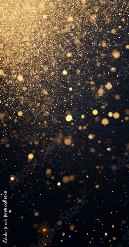 Golden particles shimmering in a dark background, creating a magical and ench...