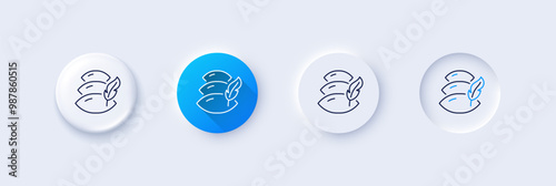 Pillow line icon. Neumorphic, Blue gradient, 3d pin buttons. Sleep comfort sign. Night cushion symbol. Line icons. Neumorphic buttons with outline signs. Vector