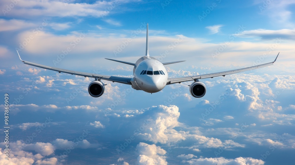 Fototapeta premium Passenger airplane flying in sky composition background