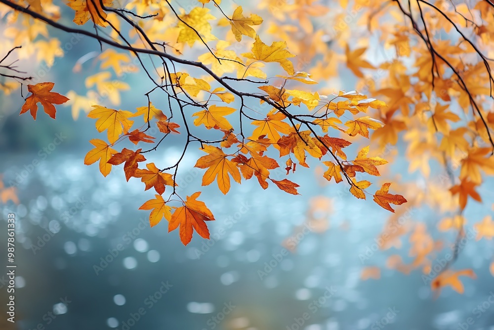 Autumn leaves on a tree branch with blurry background, warm colors and soft focus Autumn leaves on a tree branch with blurry background, warm colors and soft focus