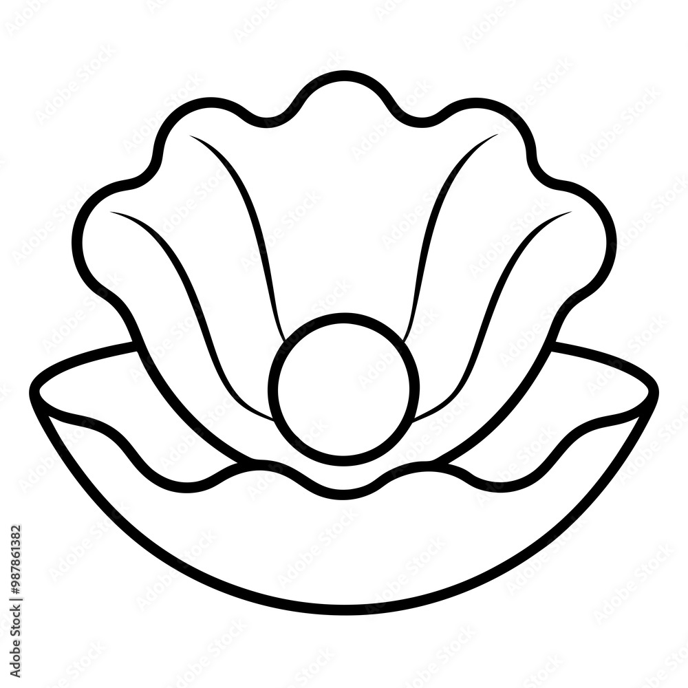 Minimalist Oyster Shell with Pearl and Wavy Lines - Vector Art Minimalist Oyster Shell with Pearl and Wavy Lines - Vector Art