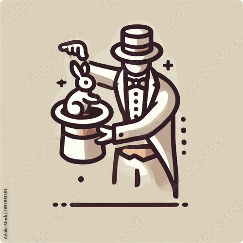 Magician pulling a rabbit out of a top hat, feeling magical, in a playful cartoon style