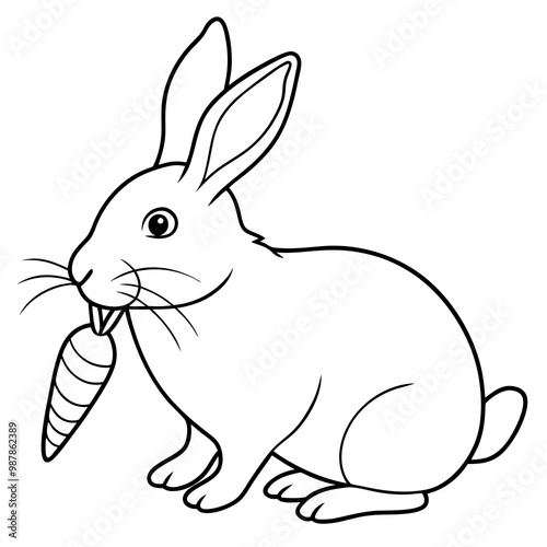 Intricate Line Art Rabbit Nibbling a Carrot