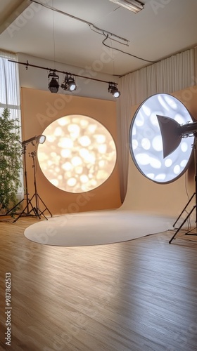 Modern studio setup with lighting equipment and backdrops for creative photo ...