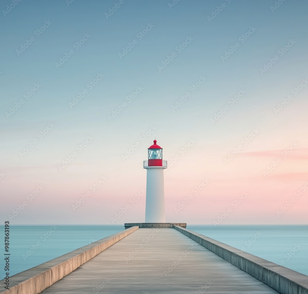 White and Red Lighthouse in Portugal Overlooking a Calm Sea at Sunset, Highlighting Coastal Tranquility and the Lighthouse’s Role as a Symbol of Guidance White and Red Lighthouse in Portugal Overlooking a Calm Sea at Sunset, Highlighting Coastal Tranquility and the Lighthouse’s Role as a Symbol of Guidance