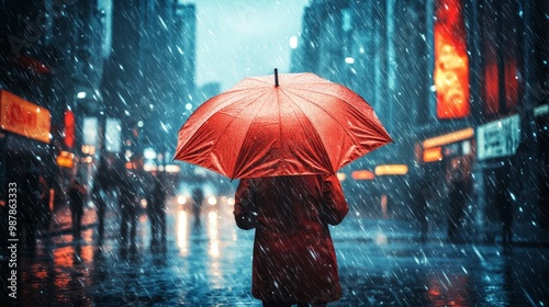 Wallpaper Mural People under umbrella on rainy city wallpaper background Torontodigital.ca