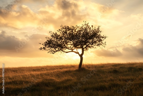 Wallpaper Mural Silhouette of a lone tree at sunrise with golden clouds in the sky Torontodigital.ca