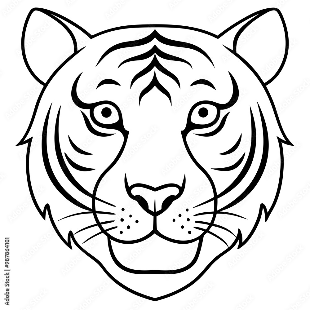 Tiger Face Line Art Emphasizing Piercing Eyes and Bold Stripes Tiger Face Line Art Emphasizing Piercing Eyes and Bold Stripes
