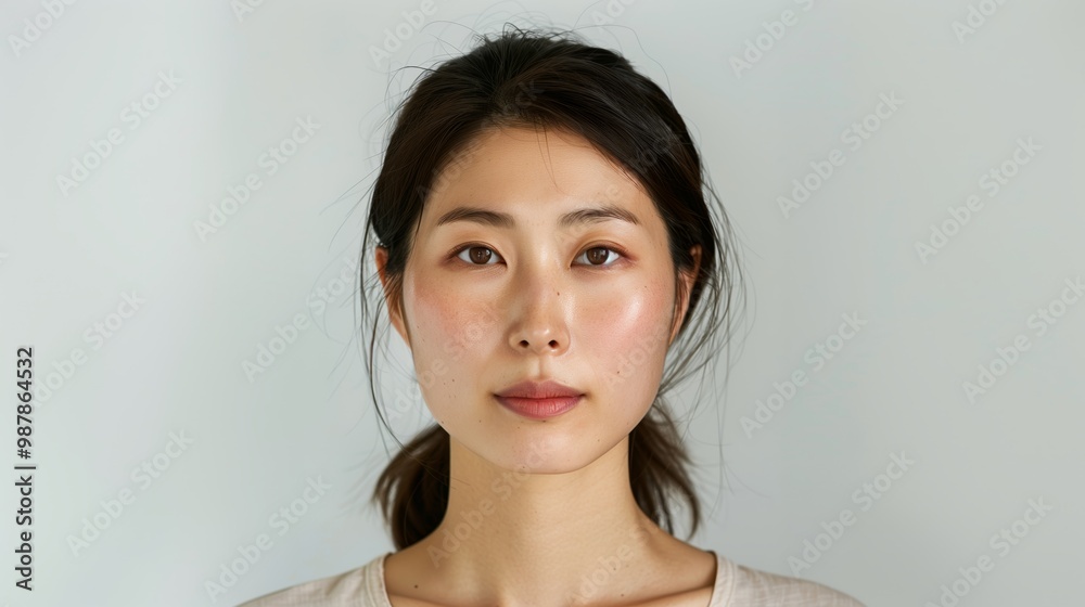 Portrait of a Young Asian Woman with Natural Beauty on a Light Background Portrait of a Young Asian Woman with Natural Beauty on a Light Background