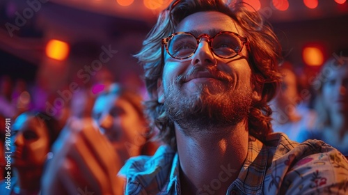 Joyful Audience Applauding and Cheering Together in Theater