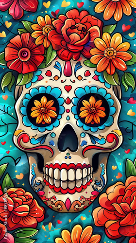 Festive Dia De Muertos background banner, celebration day of the dead